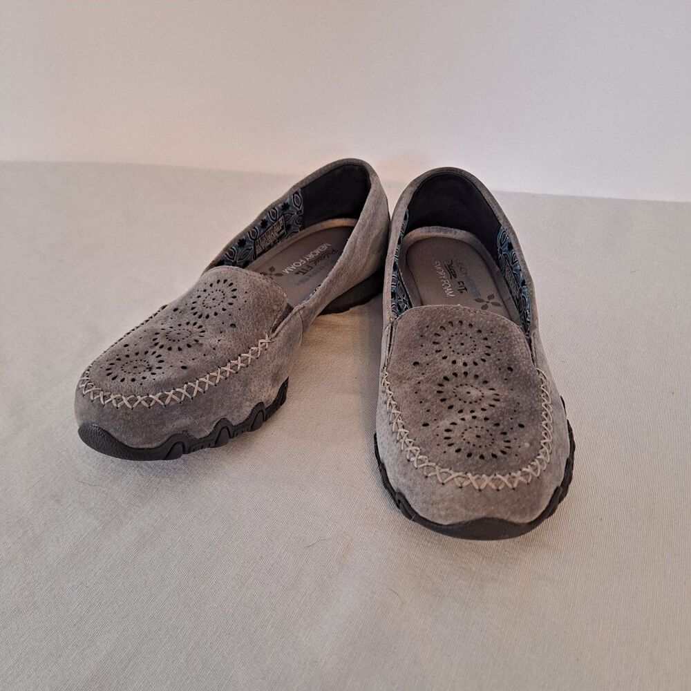 Skechers Bikers Expressway Women's Loafers Size 7.5 Gray Suede Moccasin Style